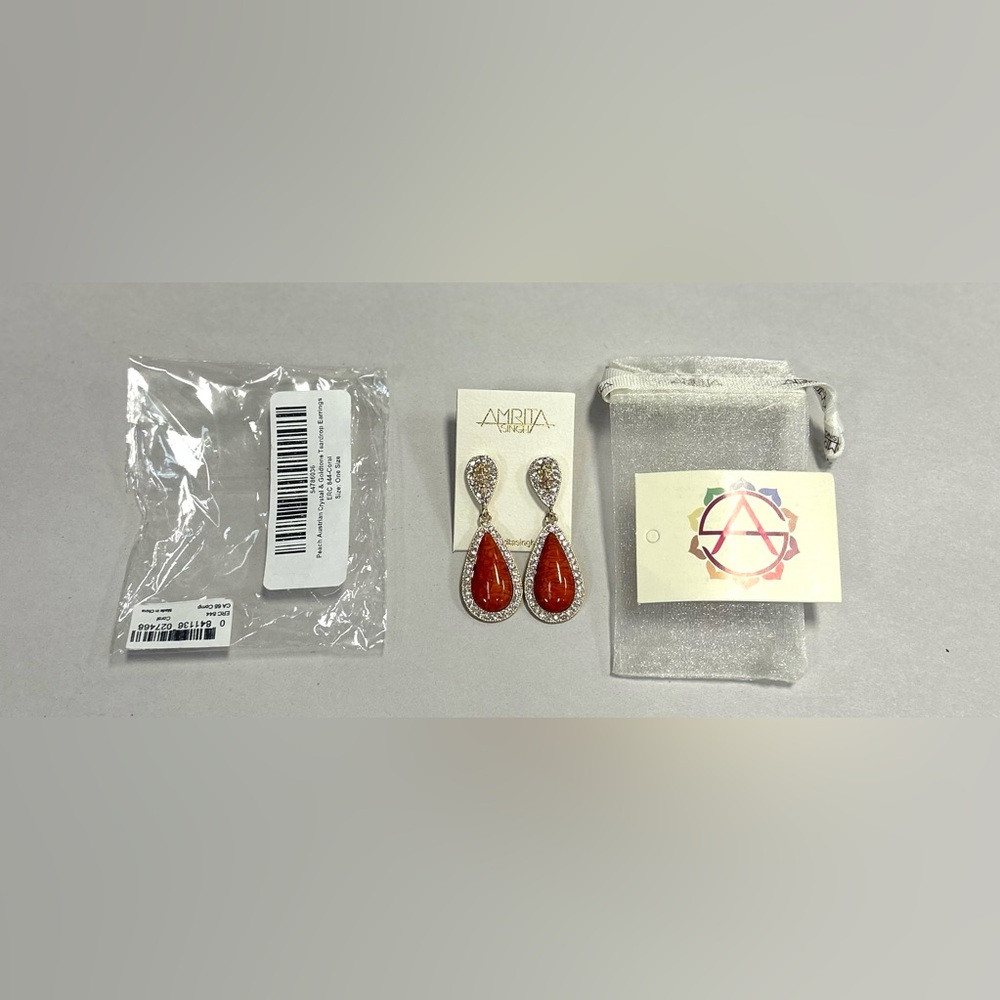 NWT Amrita Singh faux coral & goldtone rhinestone drop style teardrop earrings